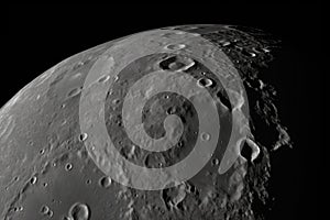 close-up of the moon, with its craters and mountains visible