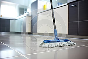 close-up of a mop cleaning a bathroom floor