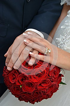 Close up of moroccon couple`s hands at a wedding, photo