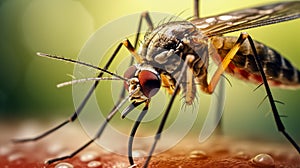 Close-up of a mosquito. The danger of mosquito-borne diseases