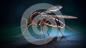 Close-up of a mosquito on a dark background