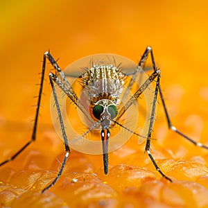 a close up of a mosquito on an orange background