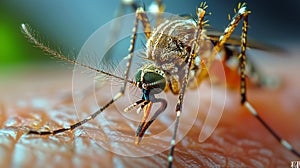 Close-up of a mosquito sitting on hand and sucks blood