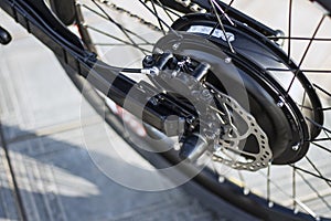 Close up of motor electric bike ebike bicycle