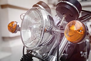 Close up of a motorcycle headlight