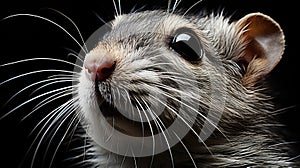 A close up of a mouse with a black background. Generative AI image.