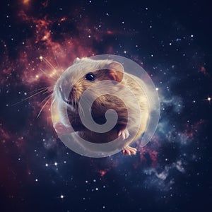 Close up of mouse in space with stars in sky, created using generative ai technology