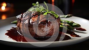 Close-up mouthwatering bacon-wrapped filet mignon photo