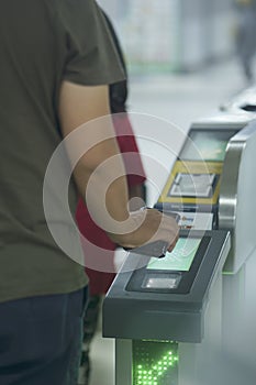 Close up of MRT tapping card in Jakarta, Indonesia. April 20, 2023.