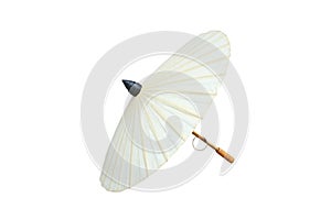 Mulberry paper umbrella with bamboo handle isolated on white background