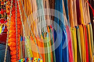 Close-up of multi-colored hammocks
