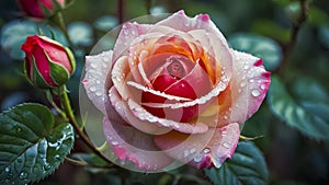 Close-Up Of A Multi-Colored Rose With Dew Drops