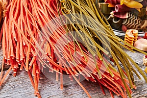 Close-up of multi-colored spaghetti. Italian food.