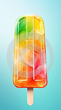 Close up of multicolored fruit ice cream against a bright backdrop. Yummy Ice lolly. Vertical format. Great for dessert