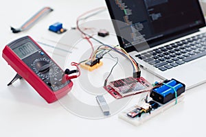 Close-up of multimeter and led matrix display