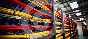 Close up of multiple ethernet cables plugged into a network switch for seamless connectivity