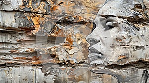 A close-up of a mural where the effects of erosion are turned into art, blending natural decay with human creativity