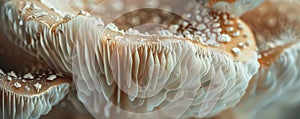 Close-up of mushroom gills with fine detail - macro mycology photography photo