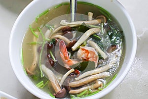 Close up of Mushroom Tom Yum Soup photo