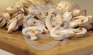 Close up of mushrooms on a cutting board
