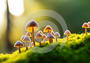 Close up of mushrooms growing on moss