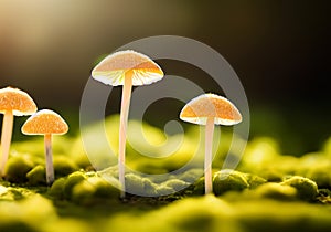 Close up of mushrooms growing on moss