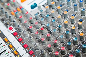 Close-up of music mixer button, setting volume adjustment tools