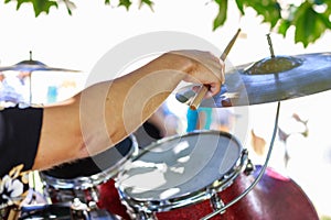 Close up of Musician playing a drum