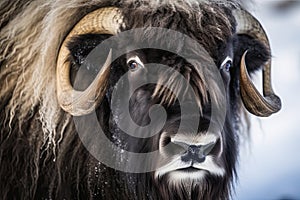 Close up of a Musk Ox in Dovrefjell mountains in winter