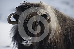 Close up of a Musk Ox in Dovrefjell mountains in winter