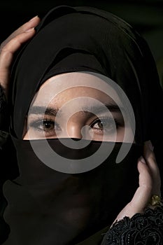Close up. A Muslim women have beautiful eyes Looking
