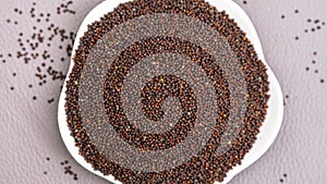 Close up of mustard seeds, Rai or brown mustard