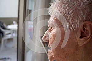 Close up of naked wrinkled elderly woman