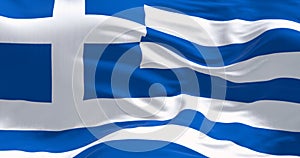 Close-up of national flag of Greece waving in the wind