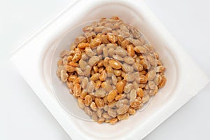 Close up of Natto or Fermented Soybean isolated on white background. Traditional food in Japan. Ready to eat