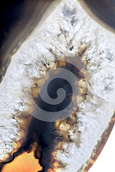 Close up of natural agate crystal surface, Agate crystal cross section. Abstract background texture