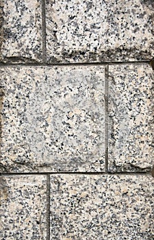 Decorative facing, made of a scabrous gray granite plates with a natural ornament.