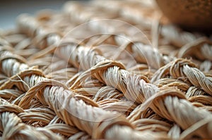 Close-up of natural woven fiber texture in soft light