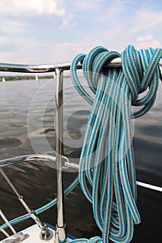 Close-up nautical knot rope on sail boat