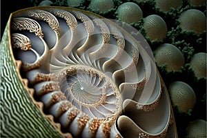 Close up of a nautilus shell, creative digital illustration painting