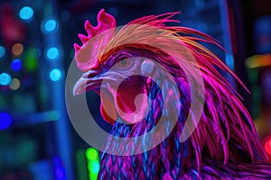 Close up of a neon light rooster