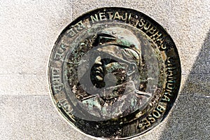 close-up of netaji subhas chandra bose bronze plaque
