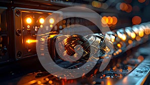 Close-up of a network cable connected to a patch panel