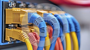 Close-Up of Network Cables Connected to Server