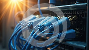 Close-Up of Network Cables Connected to a Server in Data Center