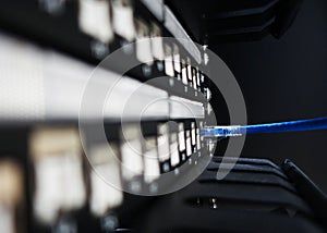 close up of network cables in a data center