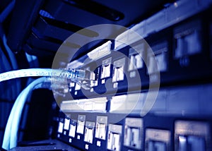 close up of network cables in a data center