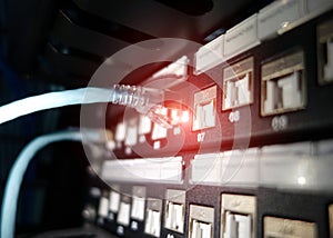 close up of network cables in a data center