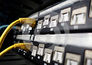 close up of network cables in a data center