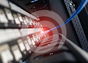 close up of network cables in a data center